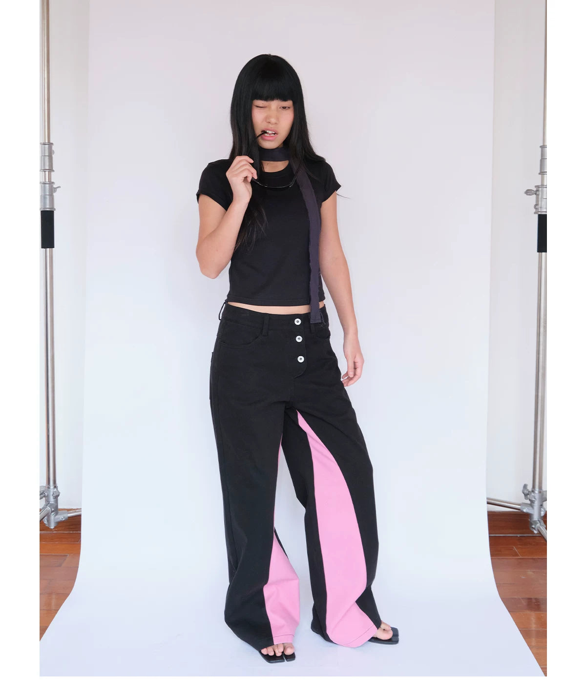FUNKYFUN Contrast Color Pieced Wide-leg Pants