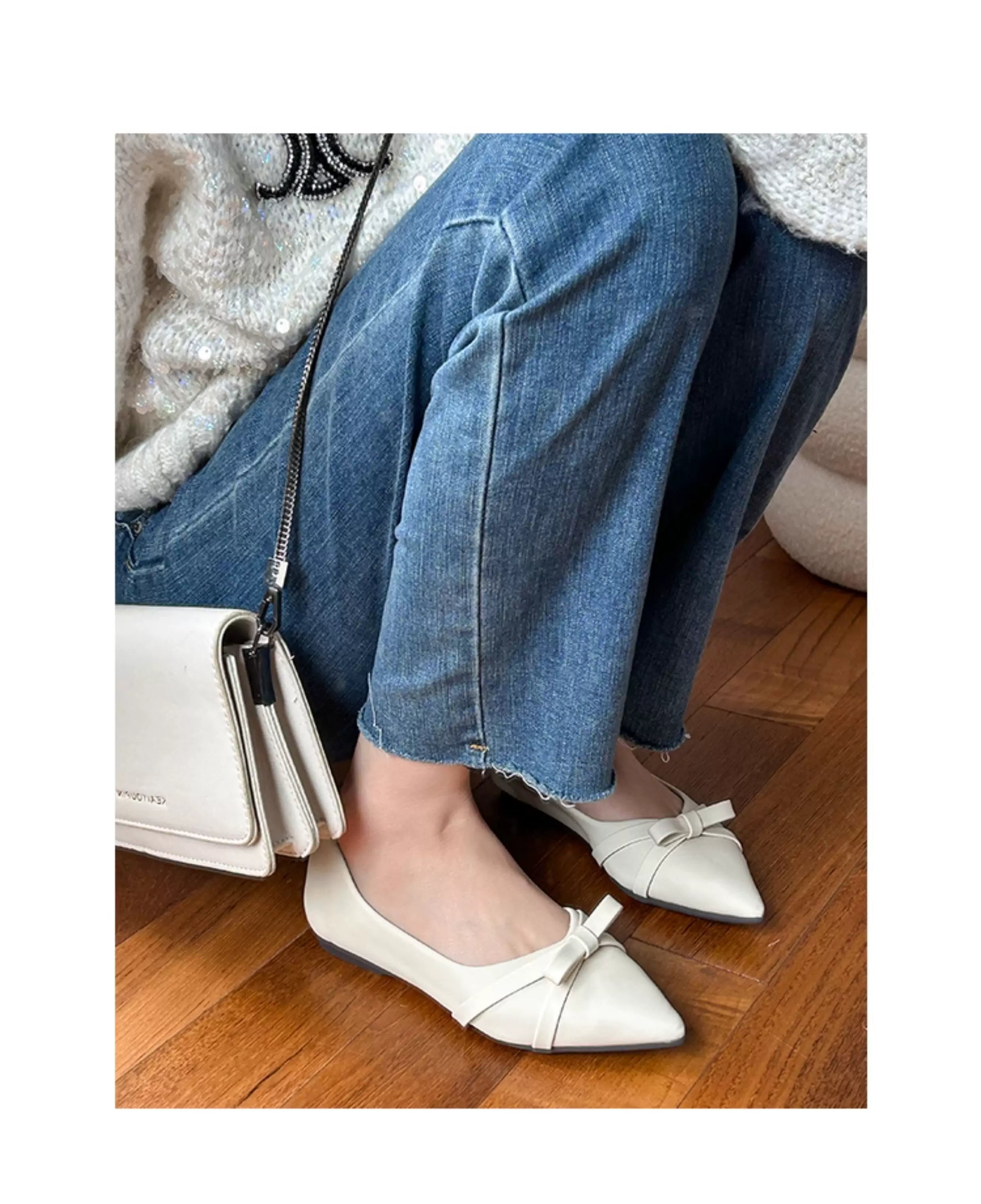 CHRNDXEE Simple Sweet Bow Retro Single Shoes