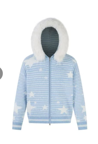 Saimt Retrostripes Fur Collar Hooded Knittingoutwear