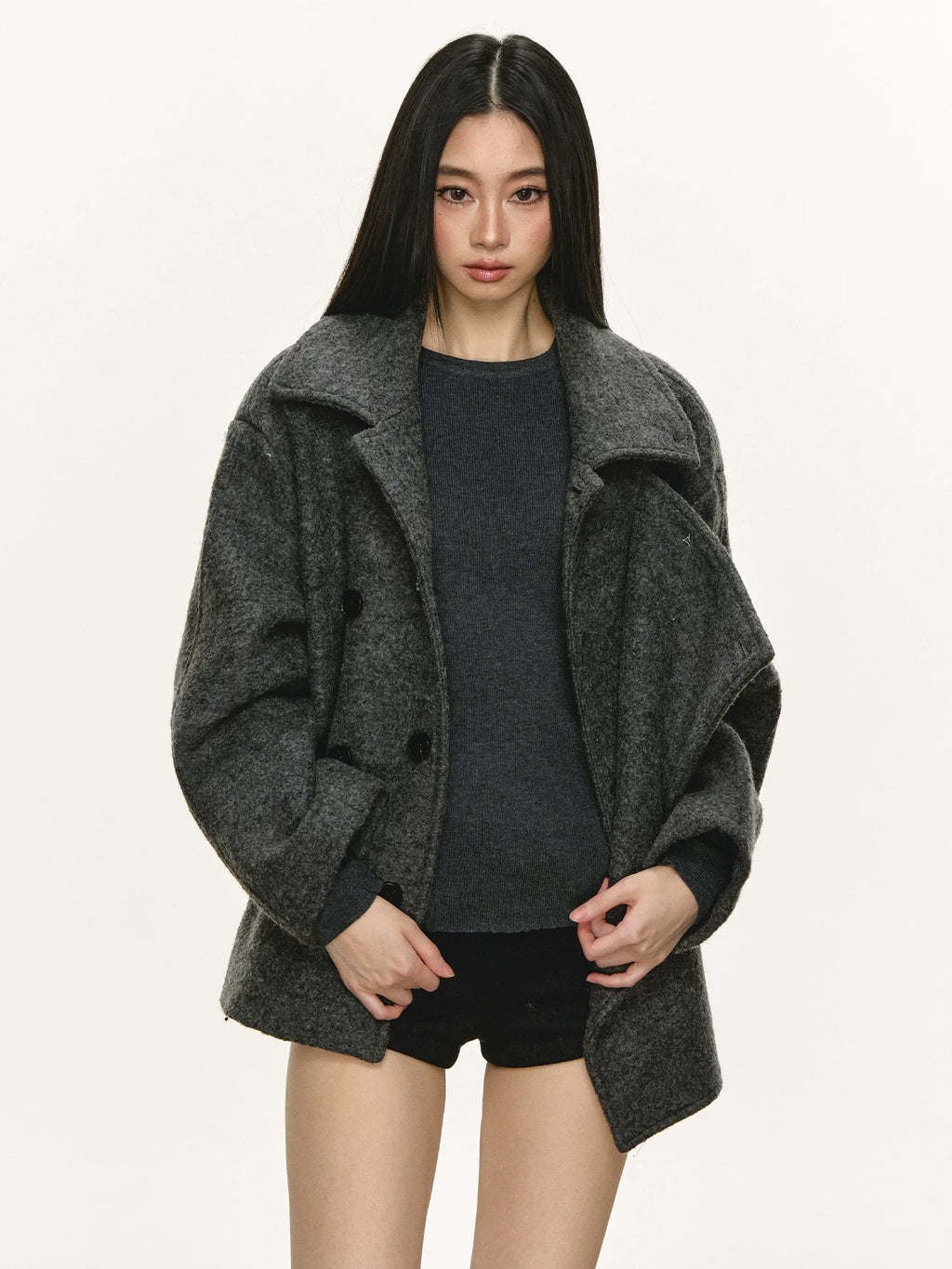 Anna Aneae Double-breasted Short Wool Double-sided Tweed Jacket