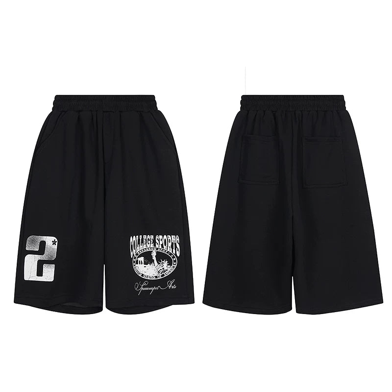 EAHO Vintage Digital Printed Drawstring Wide Leg Shorts