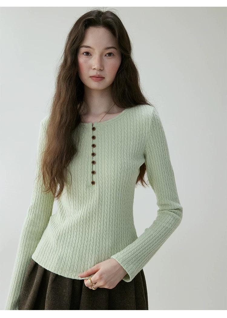 VOOE Henry Neck Twist Twist Bottom Long Sleeve