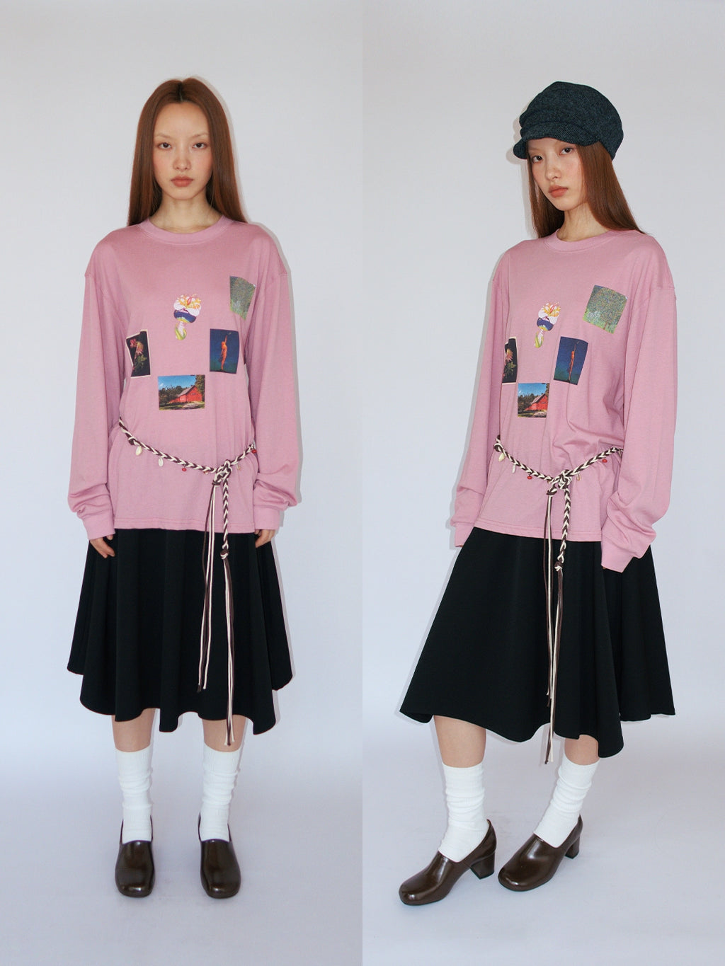 FUNKYFUN Plant Flower Collage Print Loose Long Sleeve