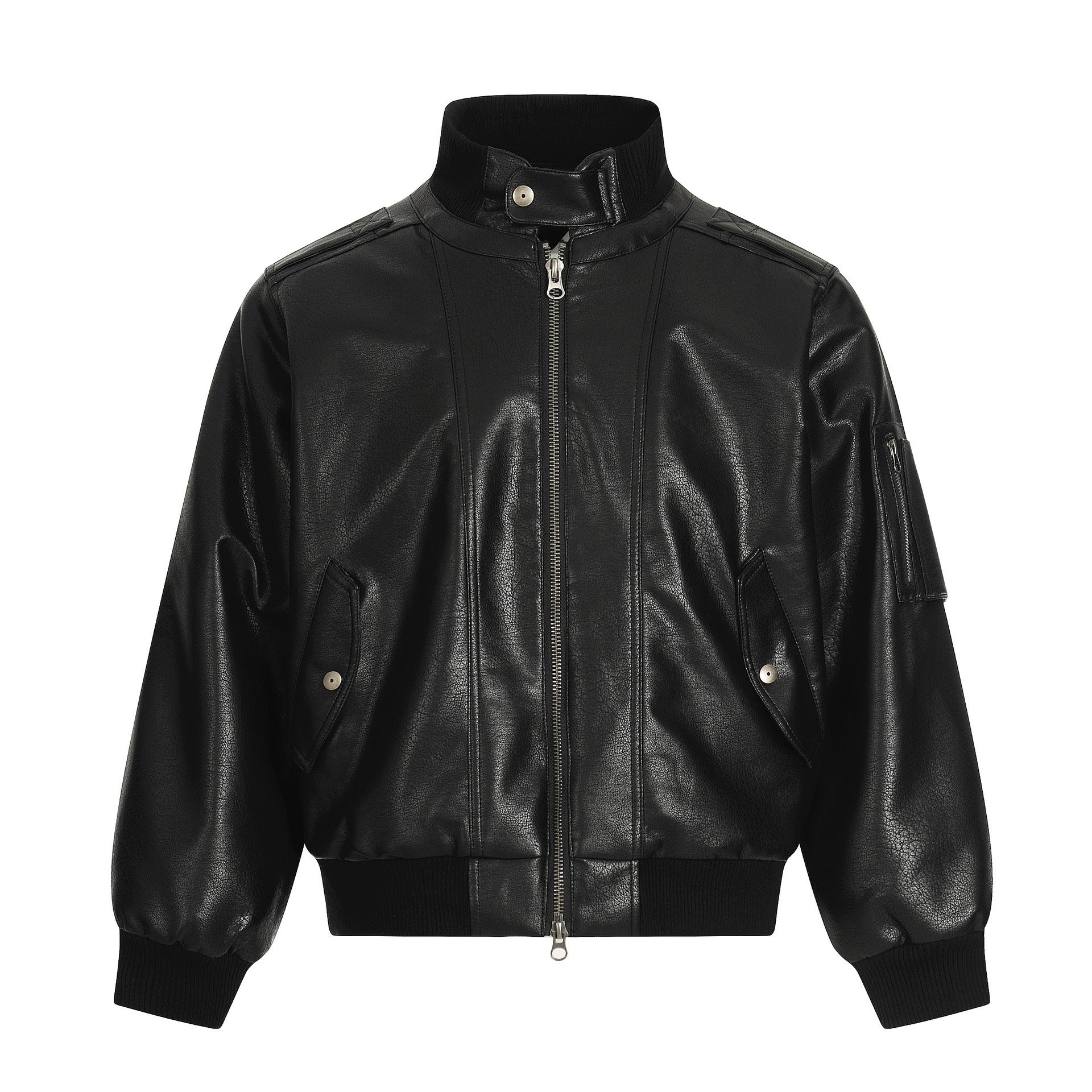 11KN Retro Short Wide Pu Leather Jacket