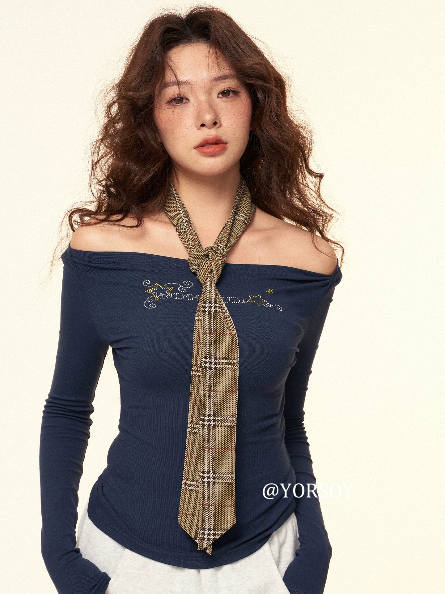 YORSOY Plaid Personalized Thin and Narrow Silk Scarf