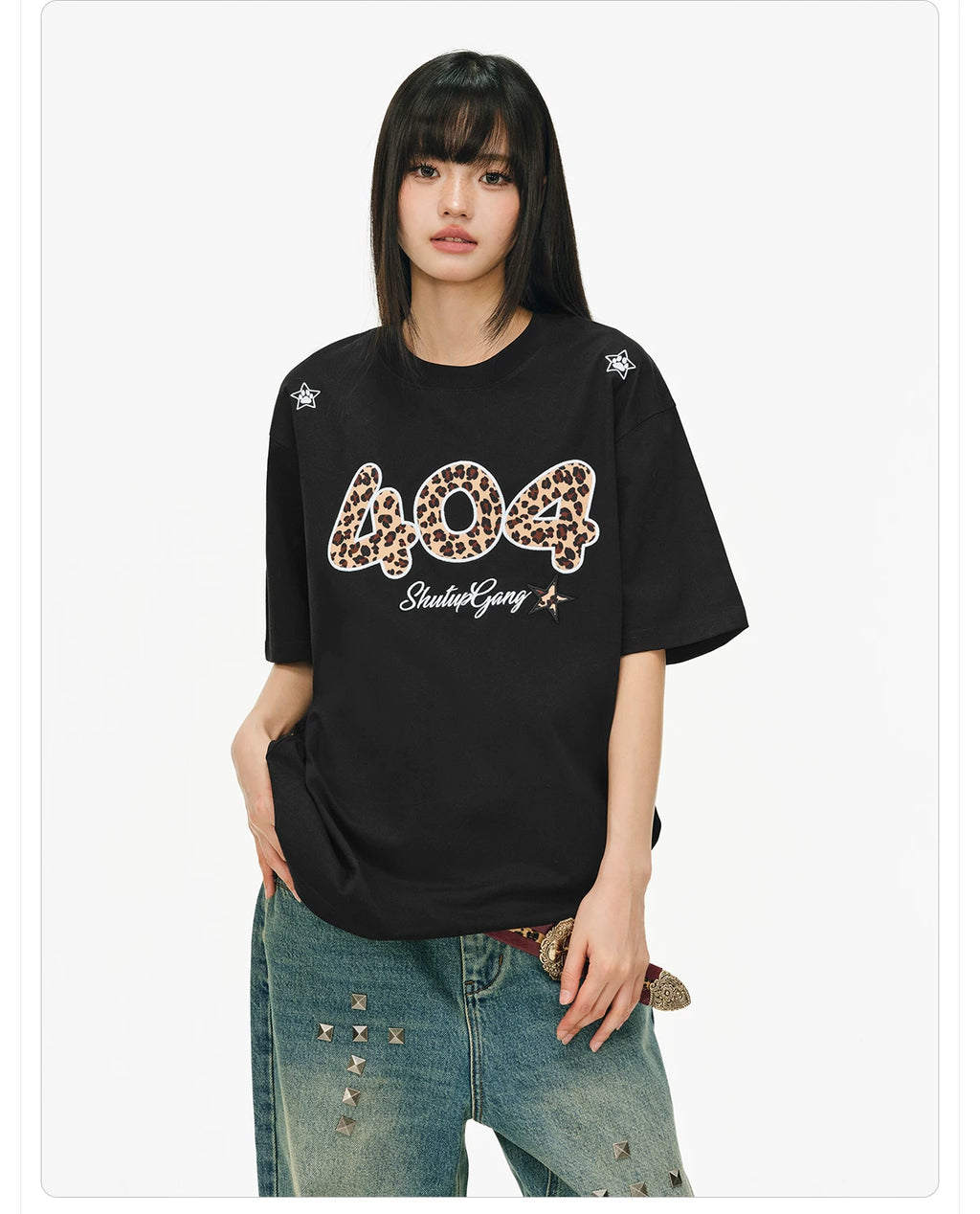 404MOB Leopard Print Three-dimensional Embroidery Tee