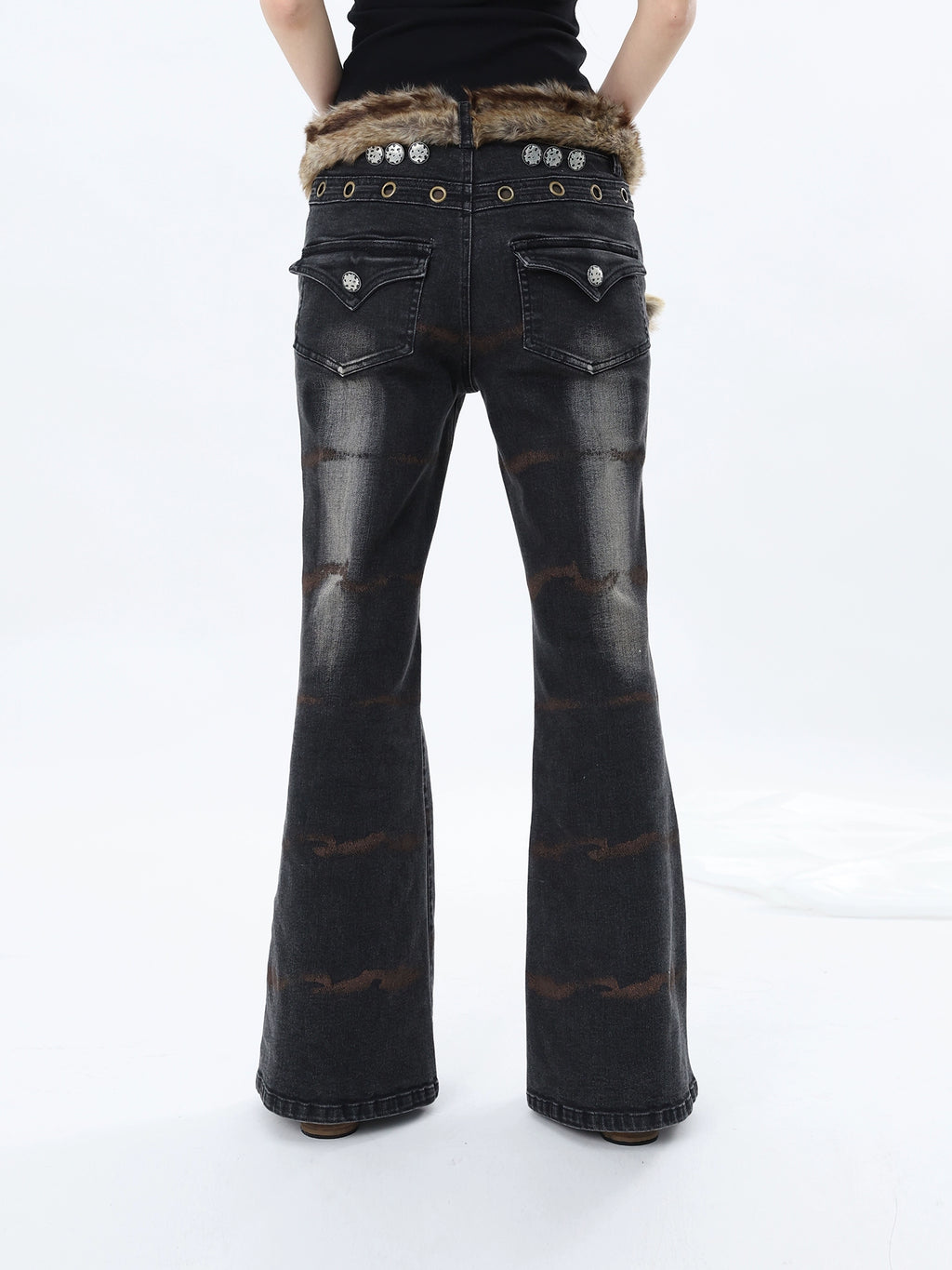 FUZZYKON Ripple Print Stretch Horn Jeans
