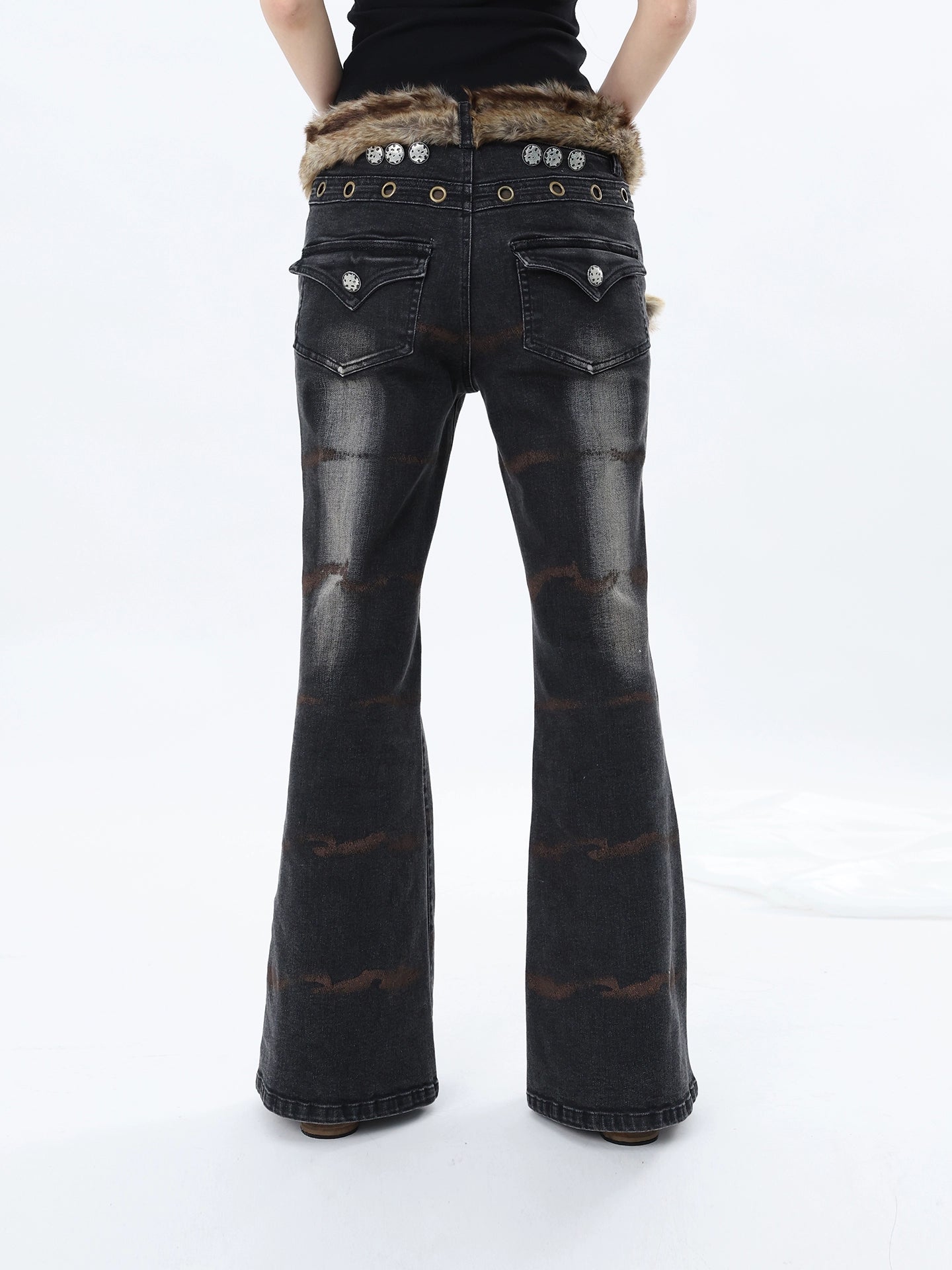 FUZZYKON Ripple Print Stretch Horn Jeans