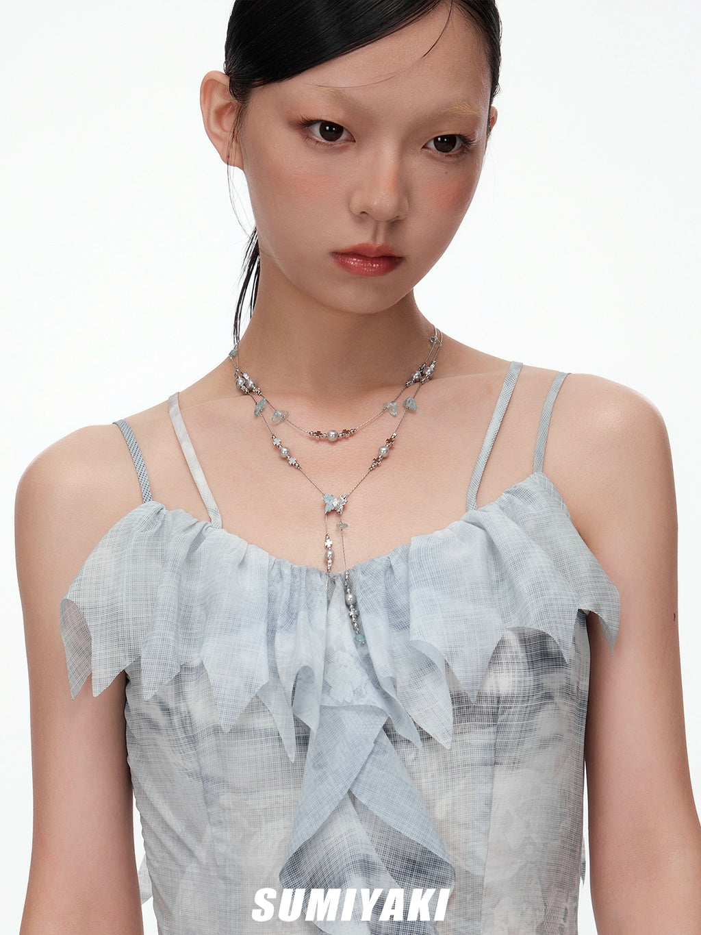 SUMIYAKI Mint Butterfly Crystal Beaded Necklace