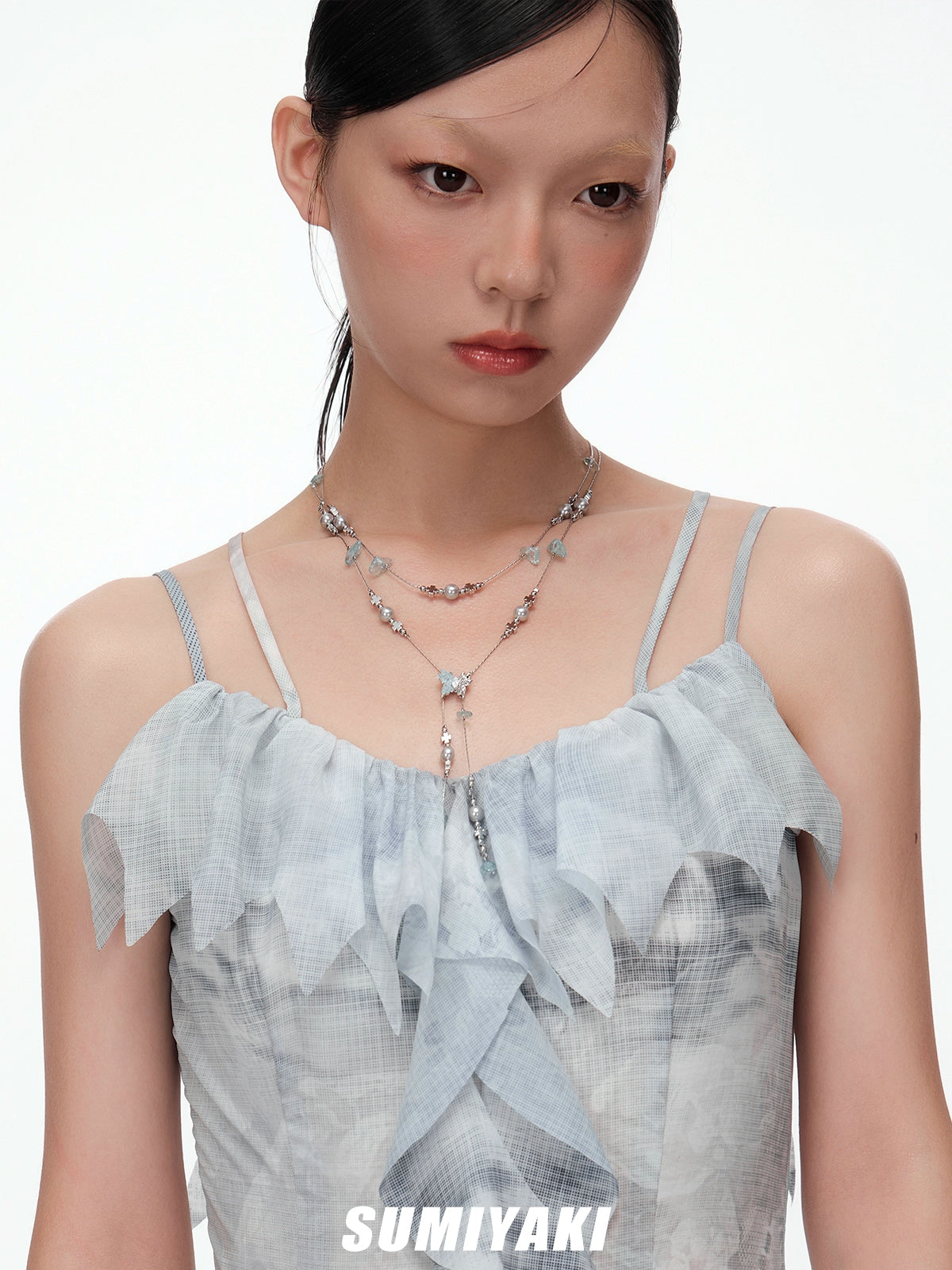 SUMIYAKI Mint Butterfly Crystal Beaded Necklace