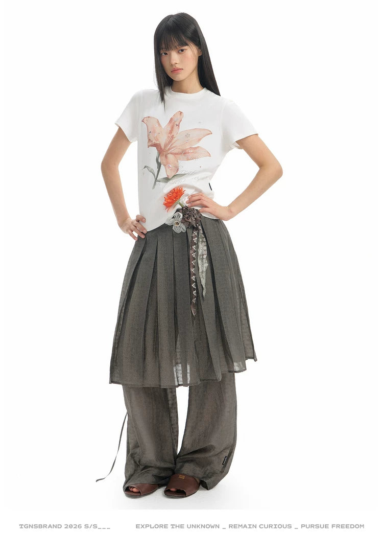 TGNS Lily Print Casual Slim Shoulder Tee