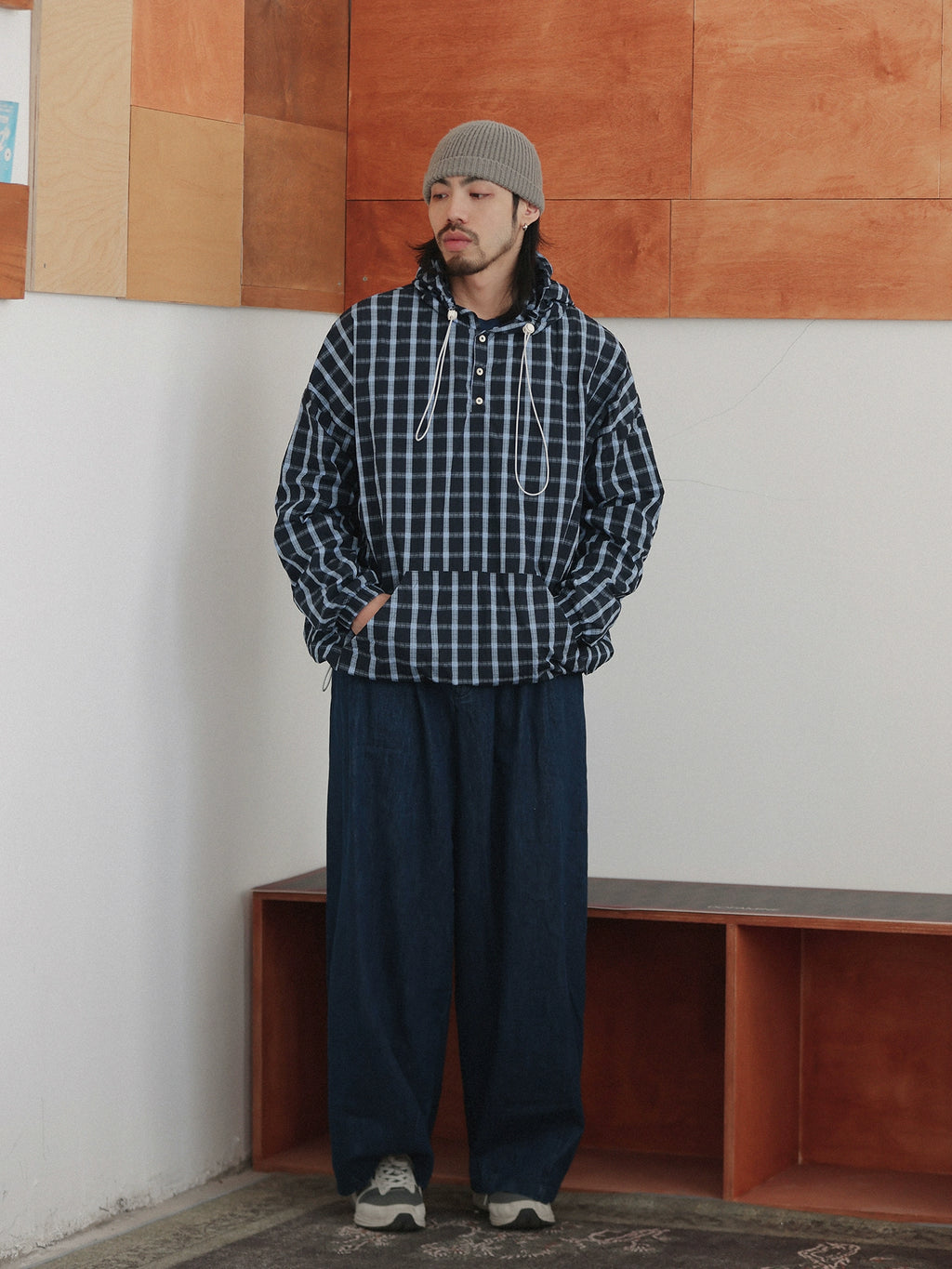 NOEARS Vintage Plaid Loose Hooded Plaid Jacket