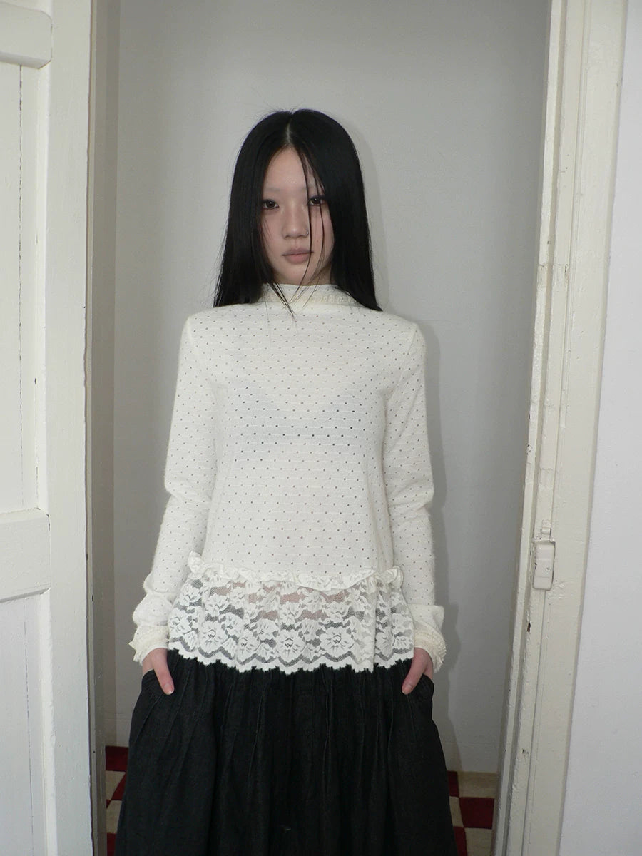 Ang: Project Lace Stitching Hollow Base Long Sleeve