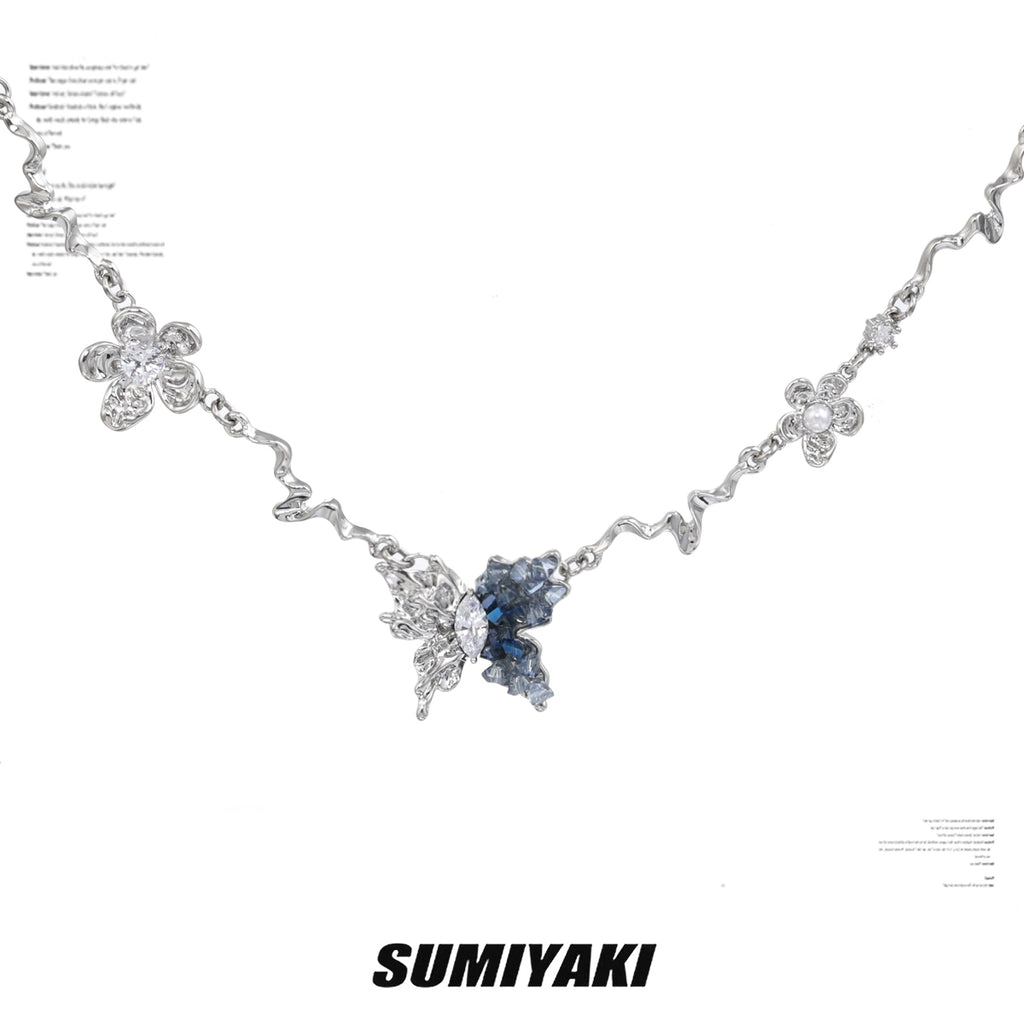 SUMIYAKI Three-dimensional Broken Diamond Gradual Change Bingyuan Butterfly Necklace