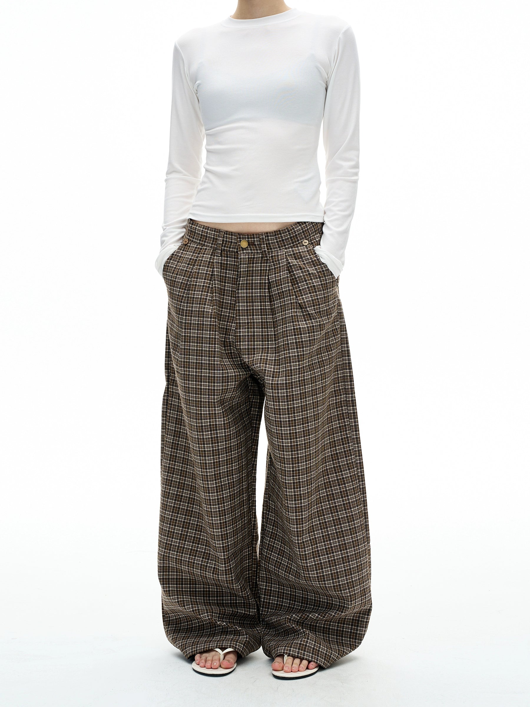 MADWITCH Vintage Pleated Plaid Slacks
