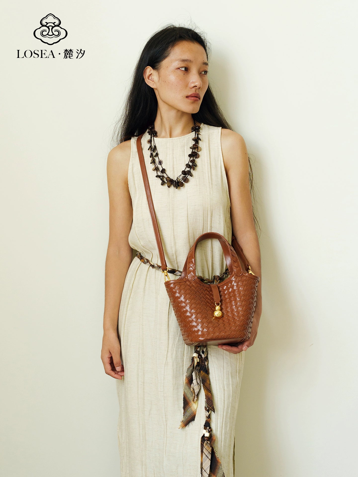 LOSEA Leather Hand-woven Gourd Vegetable Basket Shoulder Bag