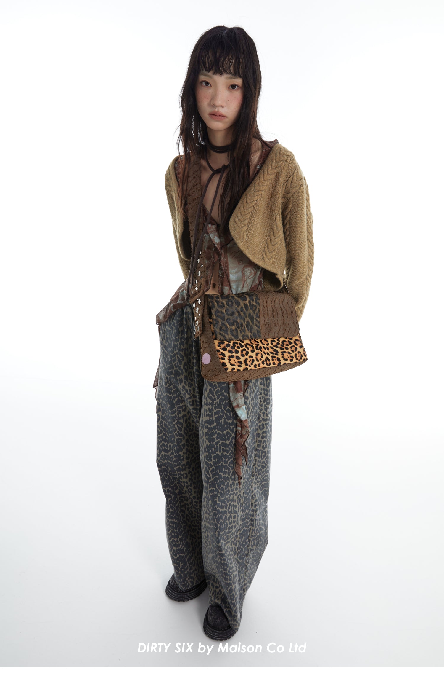 DirtySix "rahrah! Jaguar!" Ah Leopard messenger cow fur bag