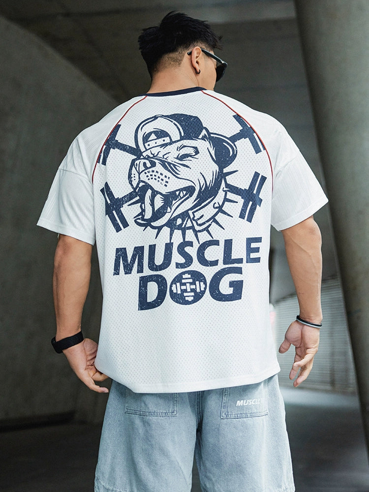Muscle Dog Contrasting Football Collar Loose Tee