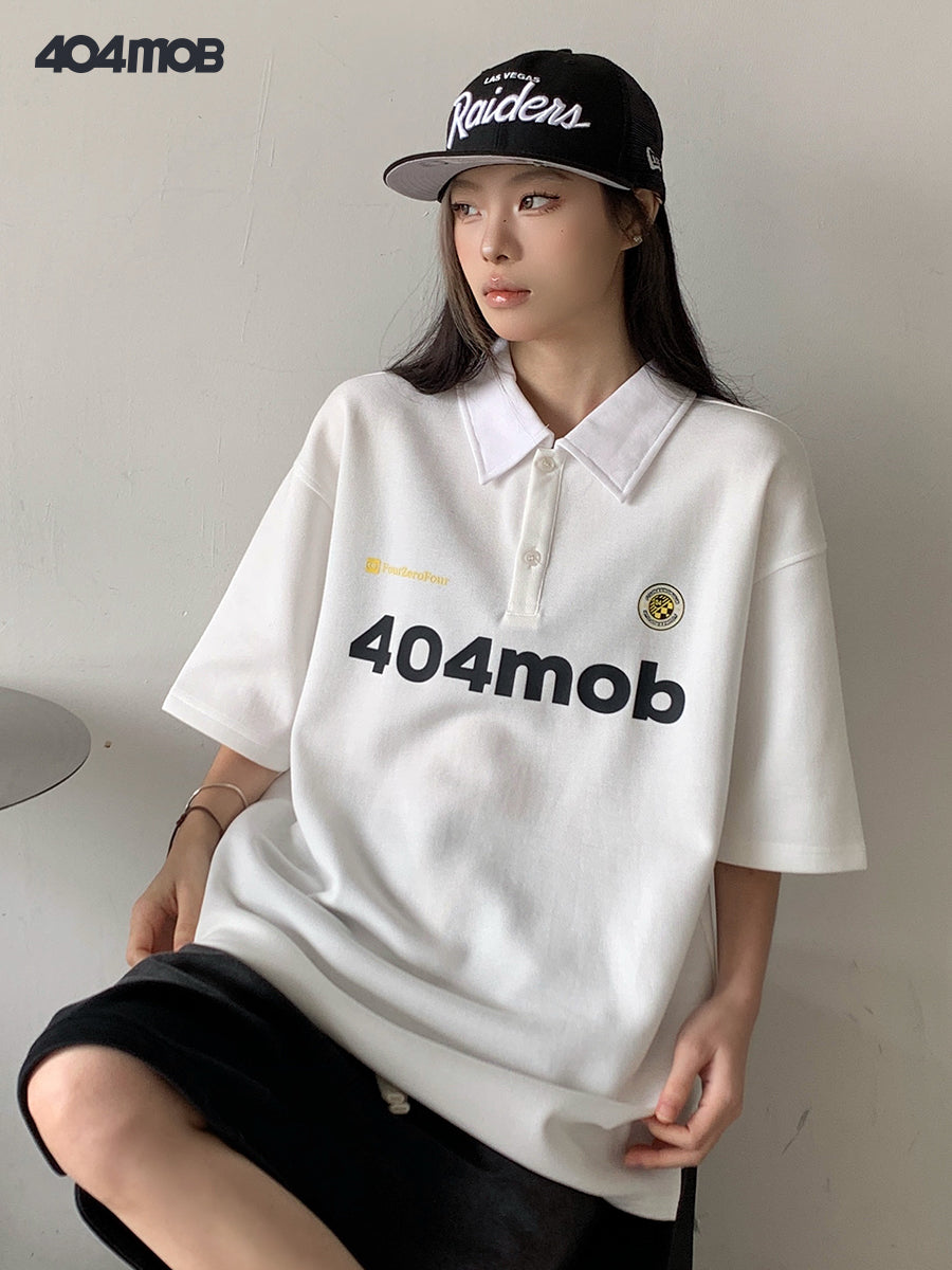404MOB embroidered short-sleeved POLO shirt