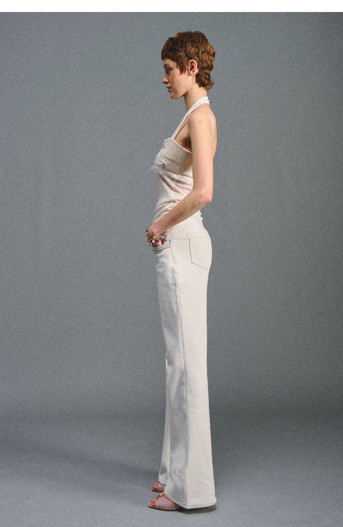AGAM Contrast Waist Straight Pull Casual Pants