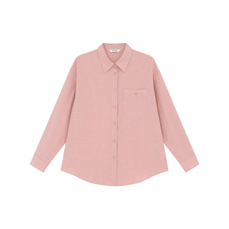 KANO Plaid Bag Long-sleeved Loose Shirt