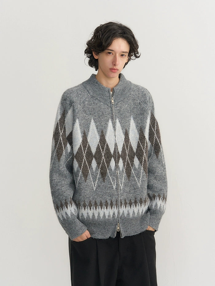 CARPEM Diamond Zip-up Turtleneck Sweater