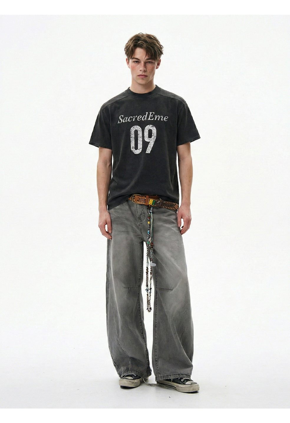 MADEEXTREME Vintage Crew Neck Front Shoulder Casual Tee
