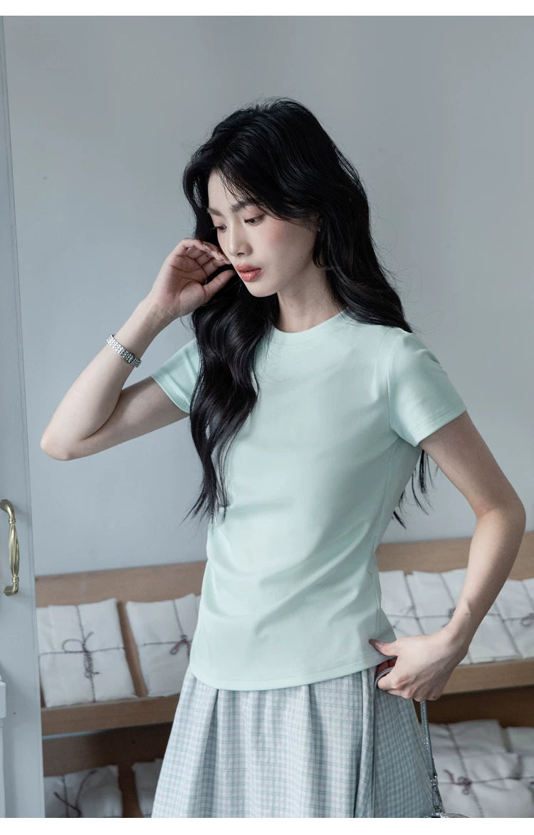 XUJING Crew Neck Shoulder Versatile Skinny Tee