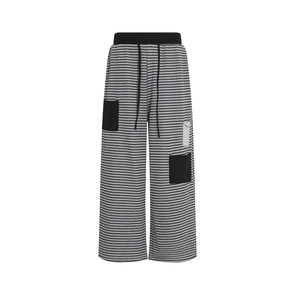 FUNKYFUN Striped Contrasting Color Loose Straight Sweatpants
