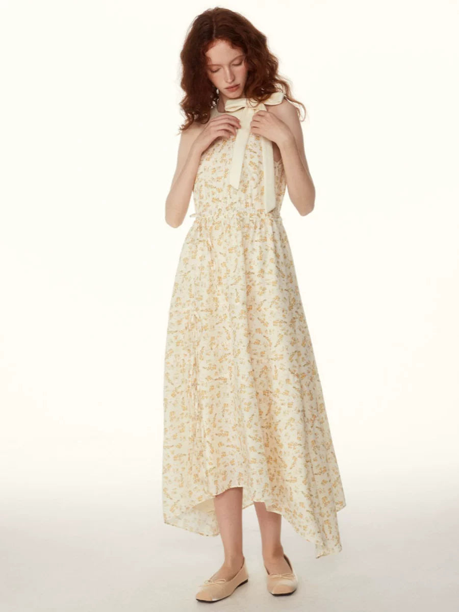Sureenough Sleeveless Bow Halter Long Dress