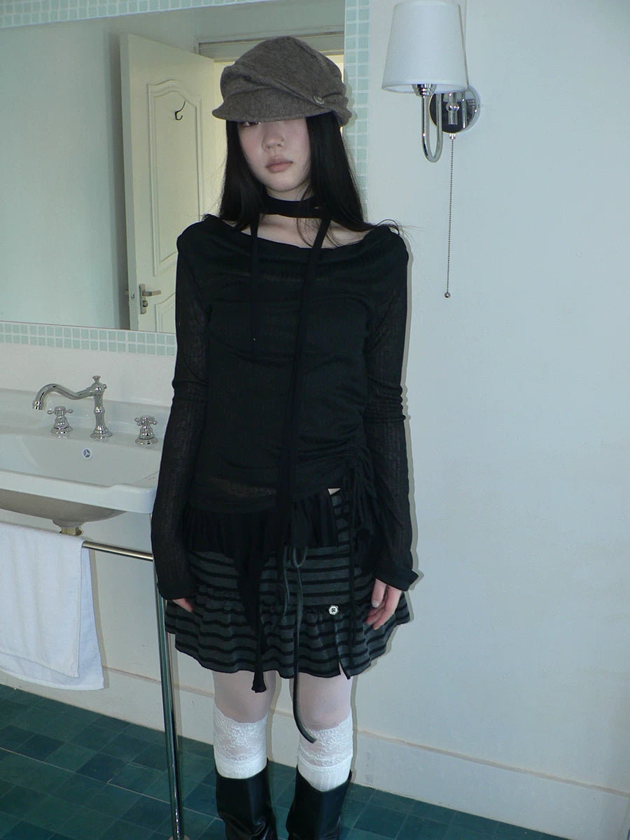 Ang: Project Stacked Lotus Leaf Edge Swing Collar Long Sleeve