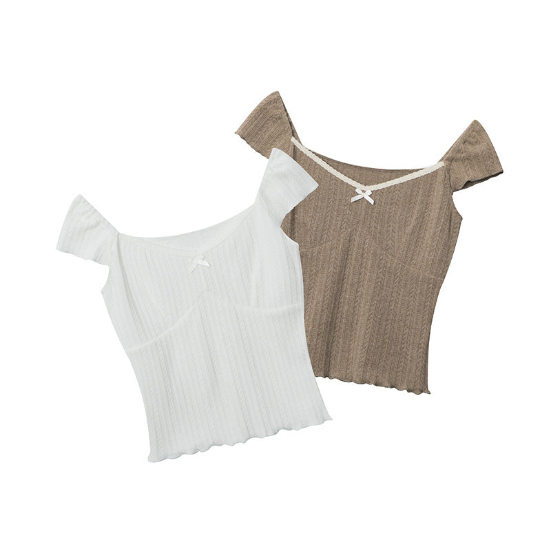 Nariele Summer French Retro Large Square Neck Women's ins Bow Tie Puff Sleeve Top