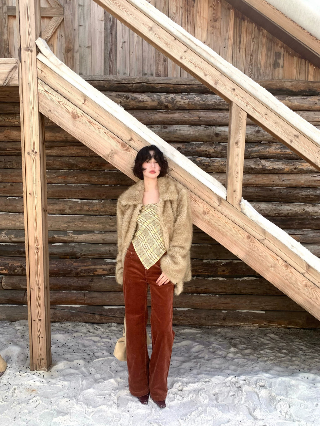 KELIFAN Thickened High-waisted Slim Corduroy Slacks