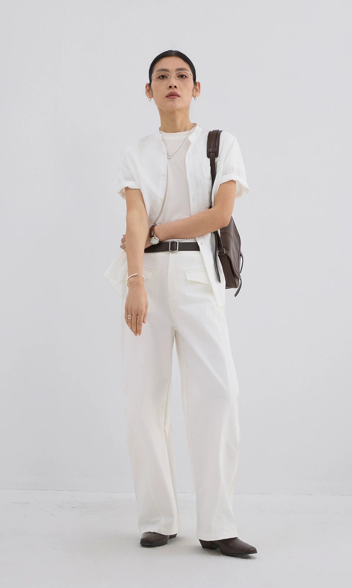 Sameuoo Detachable Collar Casual Short-sleeved Shirt