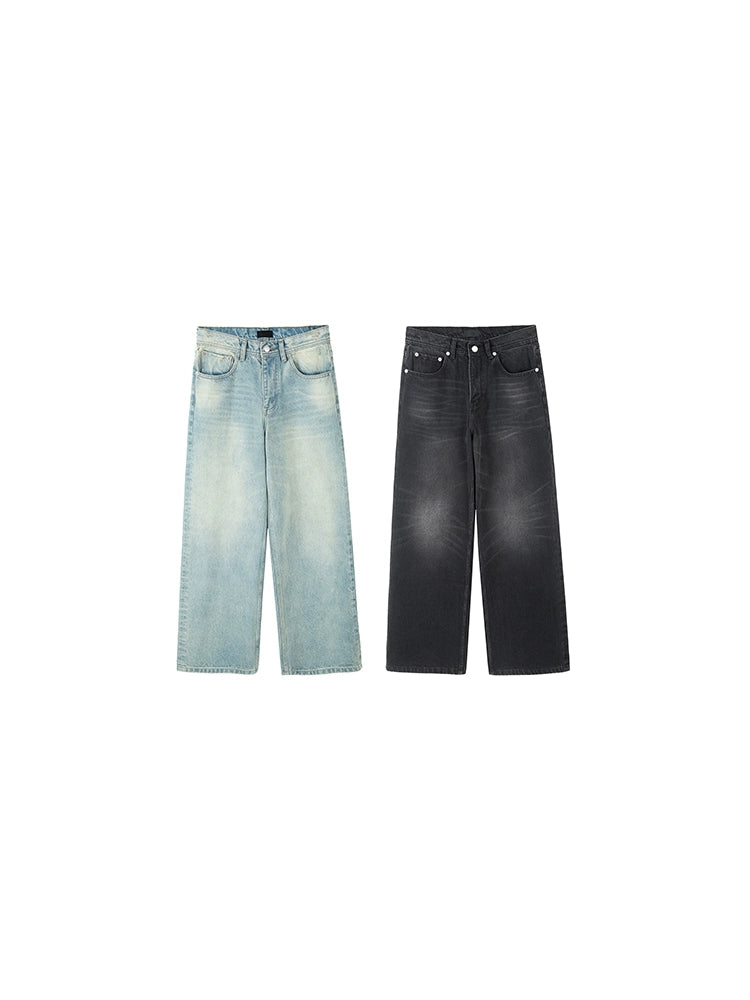 PLUS NO LOGO Loose Wide Leg Straight Washed Jeans