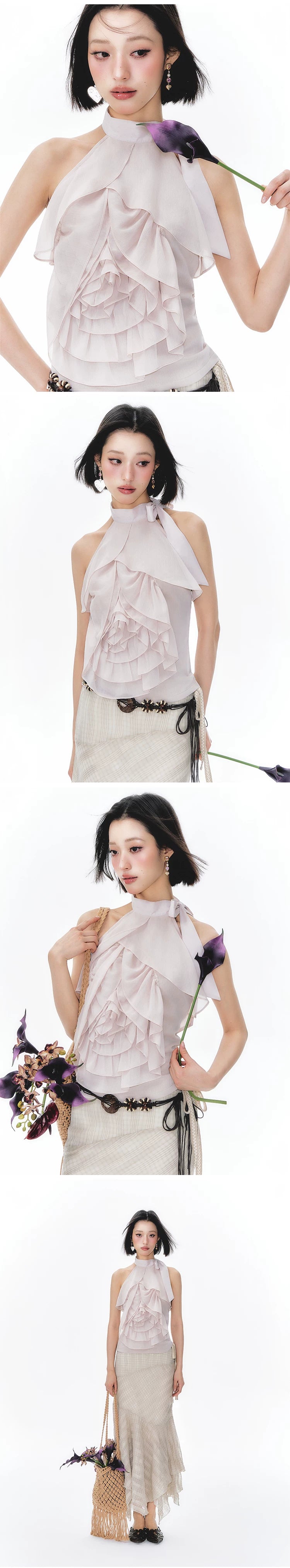 YEDM Three-dimensional Rose Neck Sleeveless Top