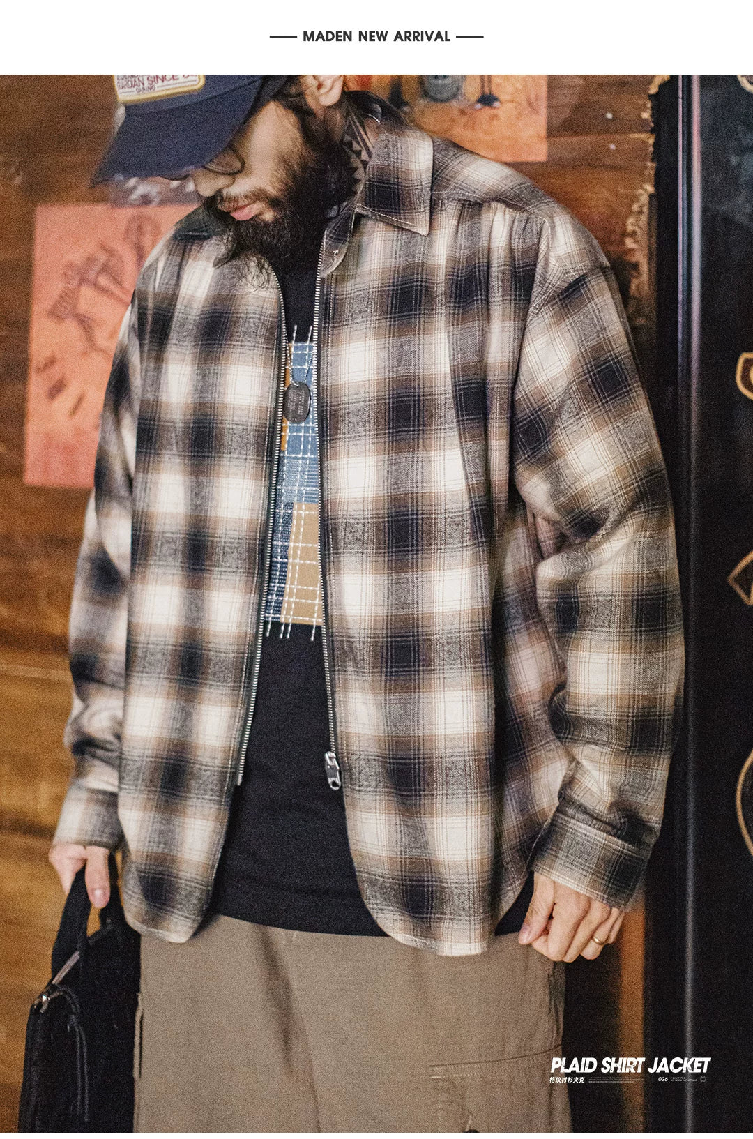 Madden Plaid Zip Lapel Plaid Long Sleeve Shirt