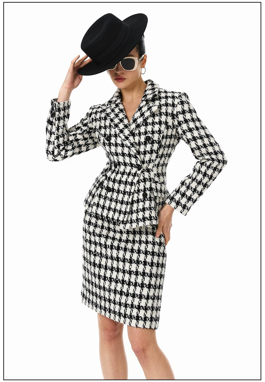 FINDYAWINGS Thousand Birds Plaid Short Jacket Skirt Set