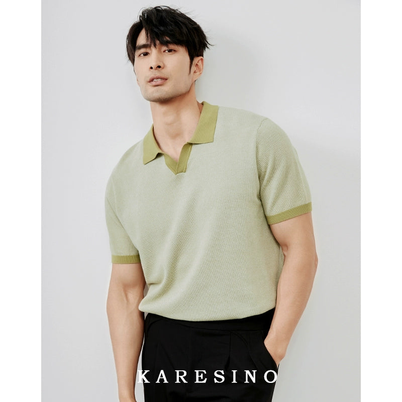 KARESINO Breathable Cotton Lapel-neck Knitted Polo Shirt