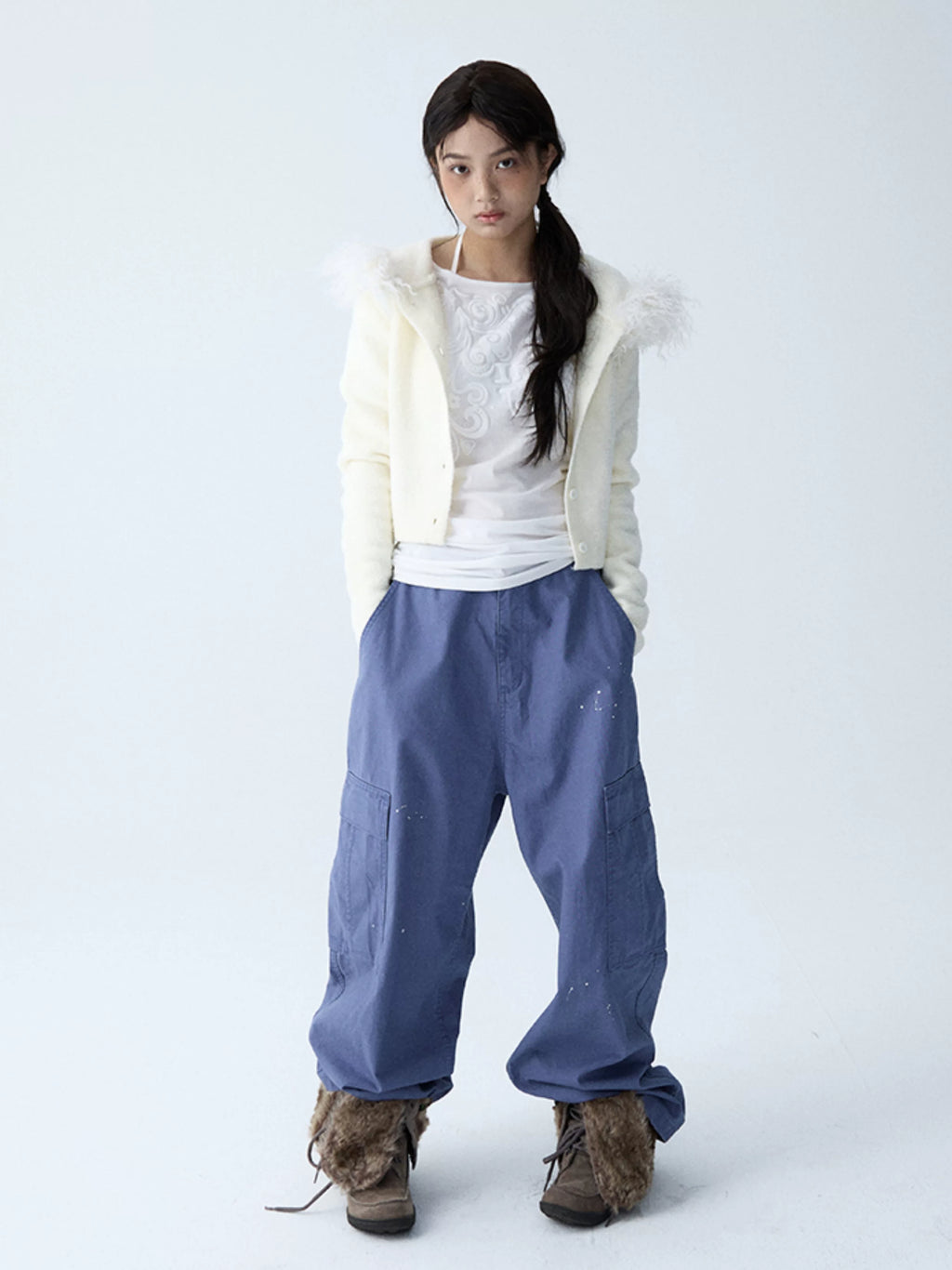 In Two Twos Ink Splash Print Loose Drawstring Overalls