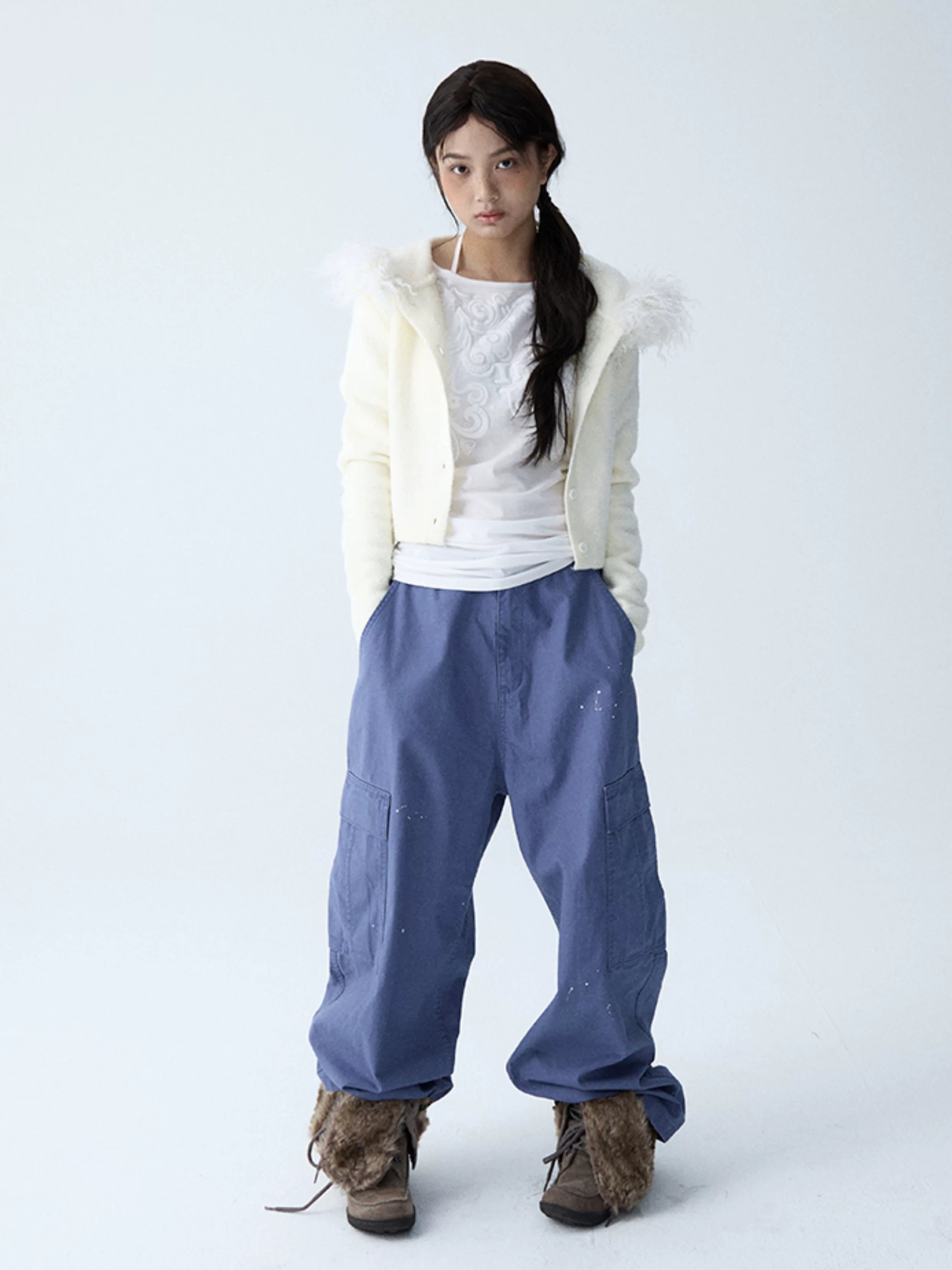 In Two Twos Ink Splash Print Loose Drawstring Overalls