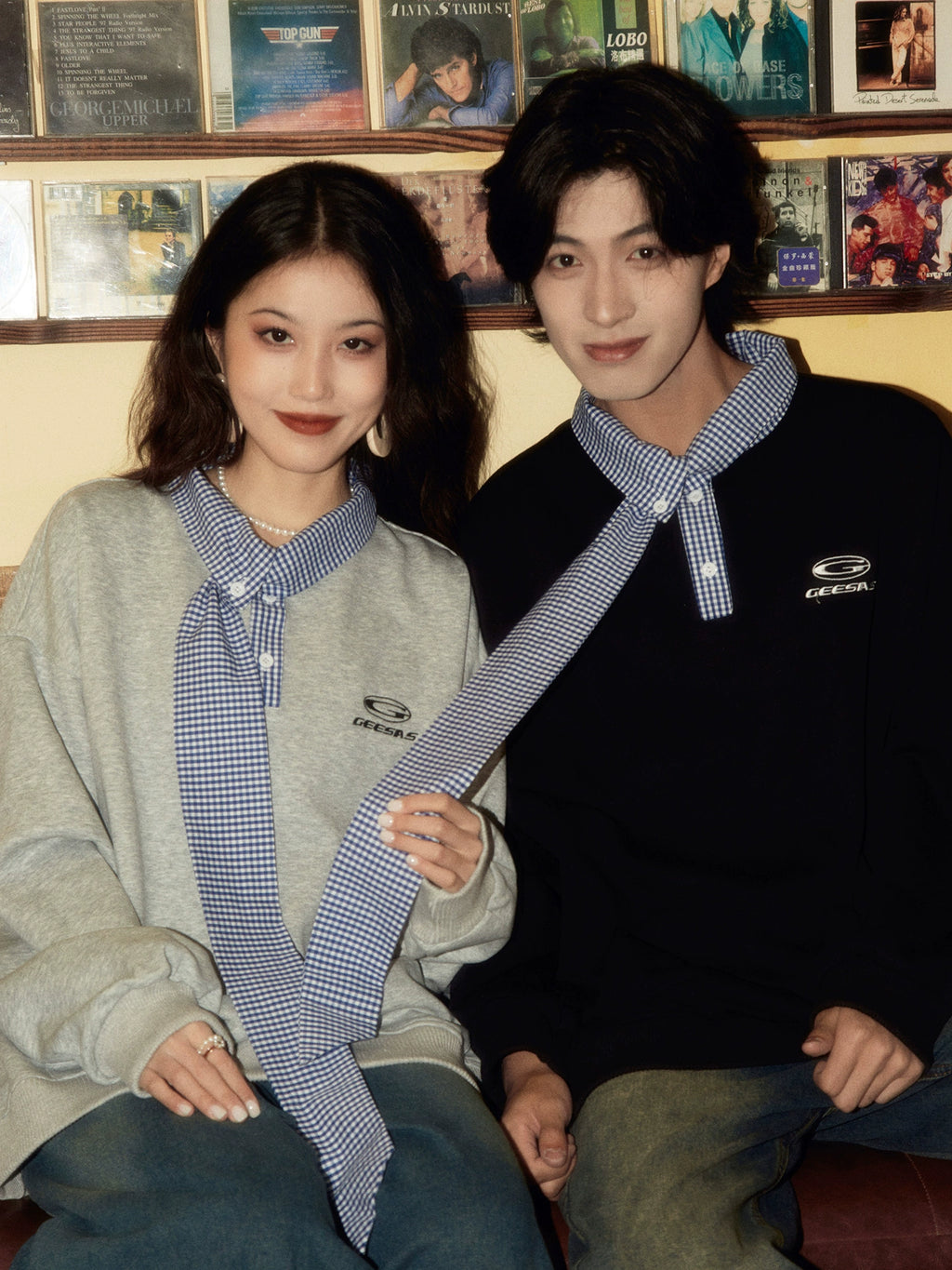 ALOHA Retro Neckline Splicing Fake Two-piece Sweater