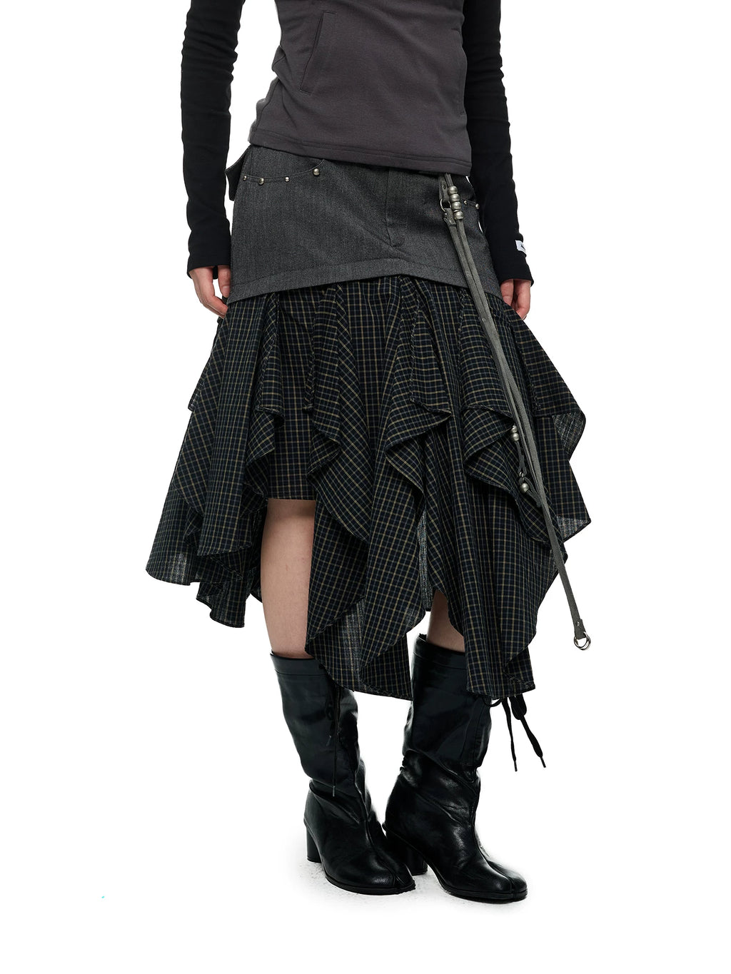 JIKOO Spliced Plaid Pleated Skirt