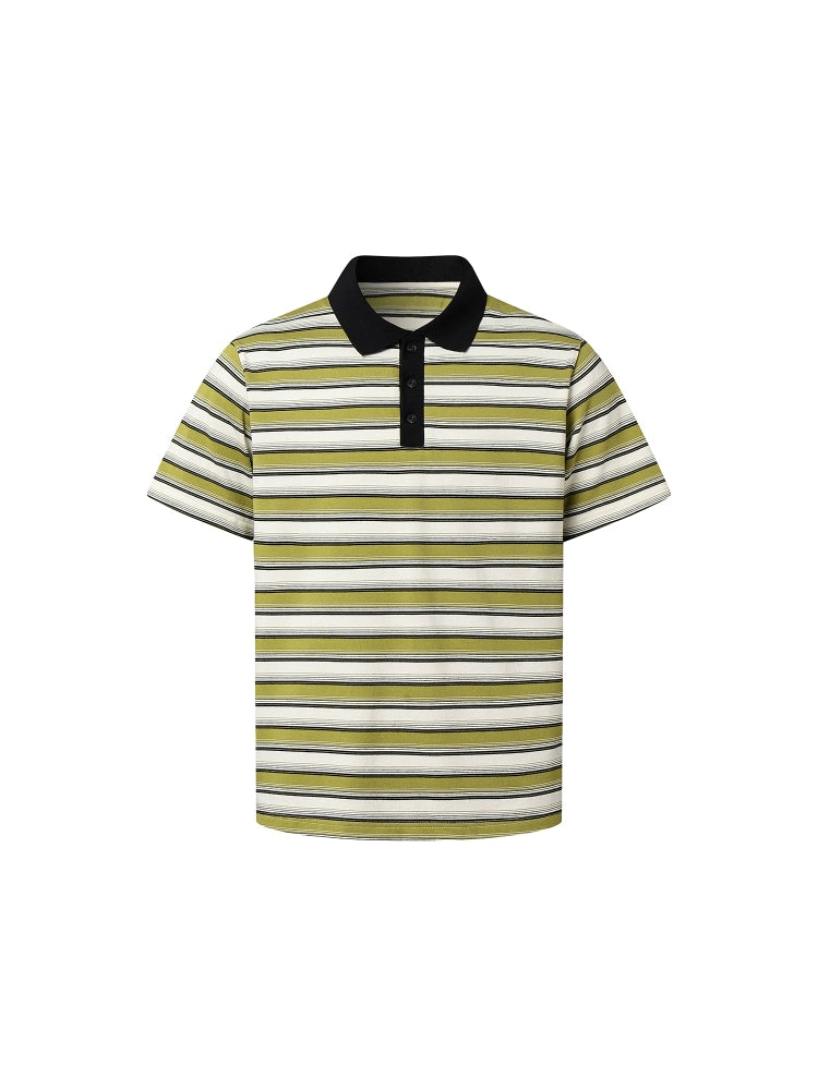 DIMC Spliced Collar Striped Polo Shirt
