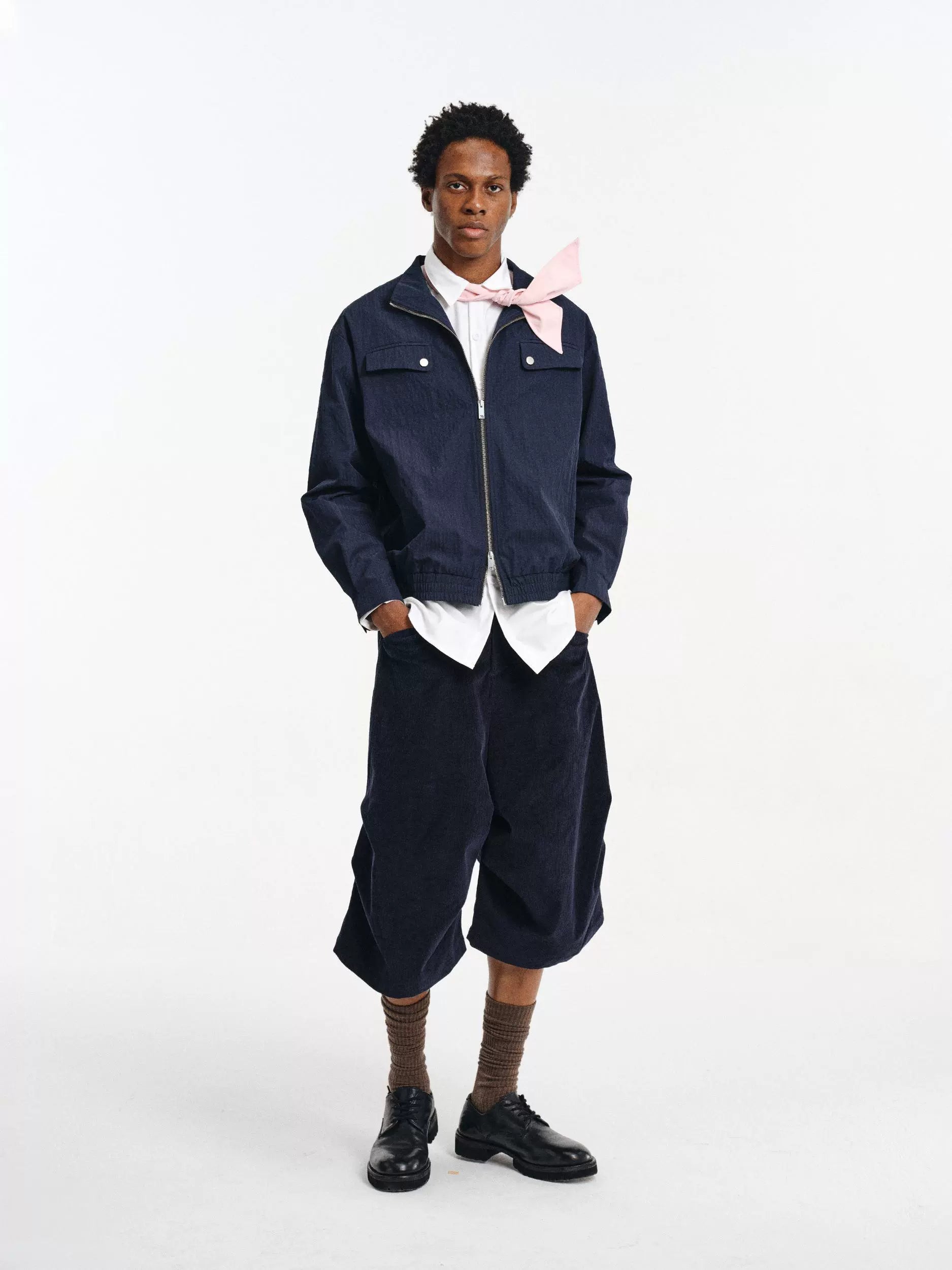 DIMC Double-head Zipper Plaid Stand-up Collar Thin Jacket