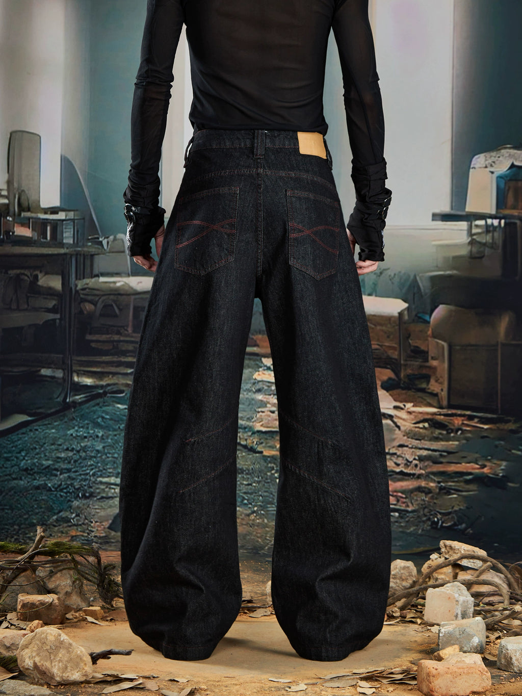 NOMANIAI Versatile Bright Line Loose Wide-leg Scimitar Jeans