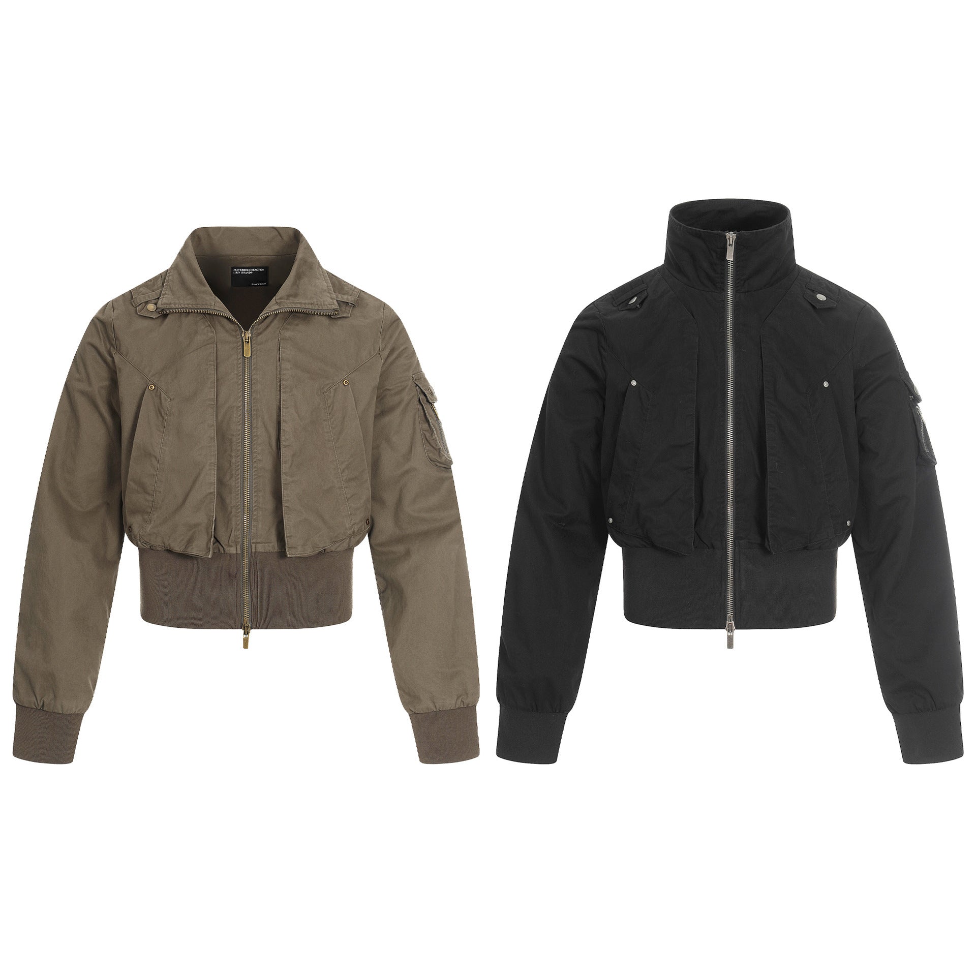 11KN Retro Splicing Slim-fitting Waist Short Wide Stand-up Collar Jacket