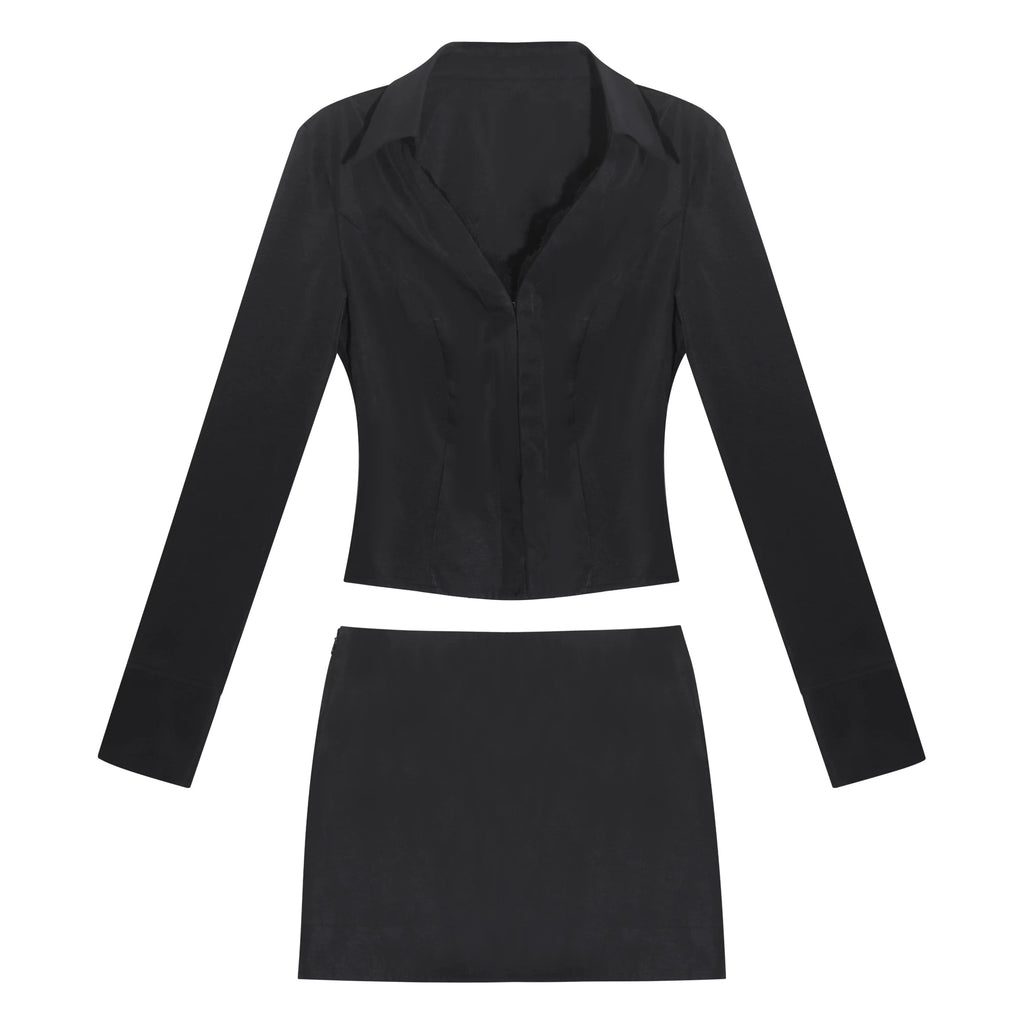 LLROGE Temperament Long-sleeved Shirt Skirt Two-piece Set