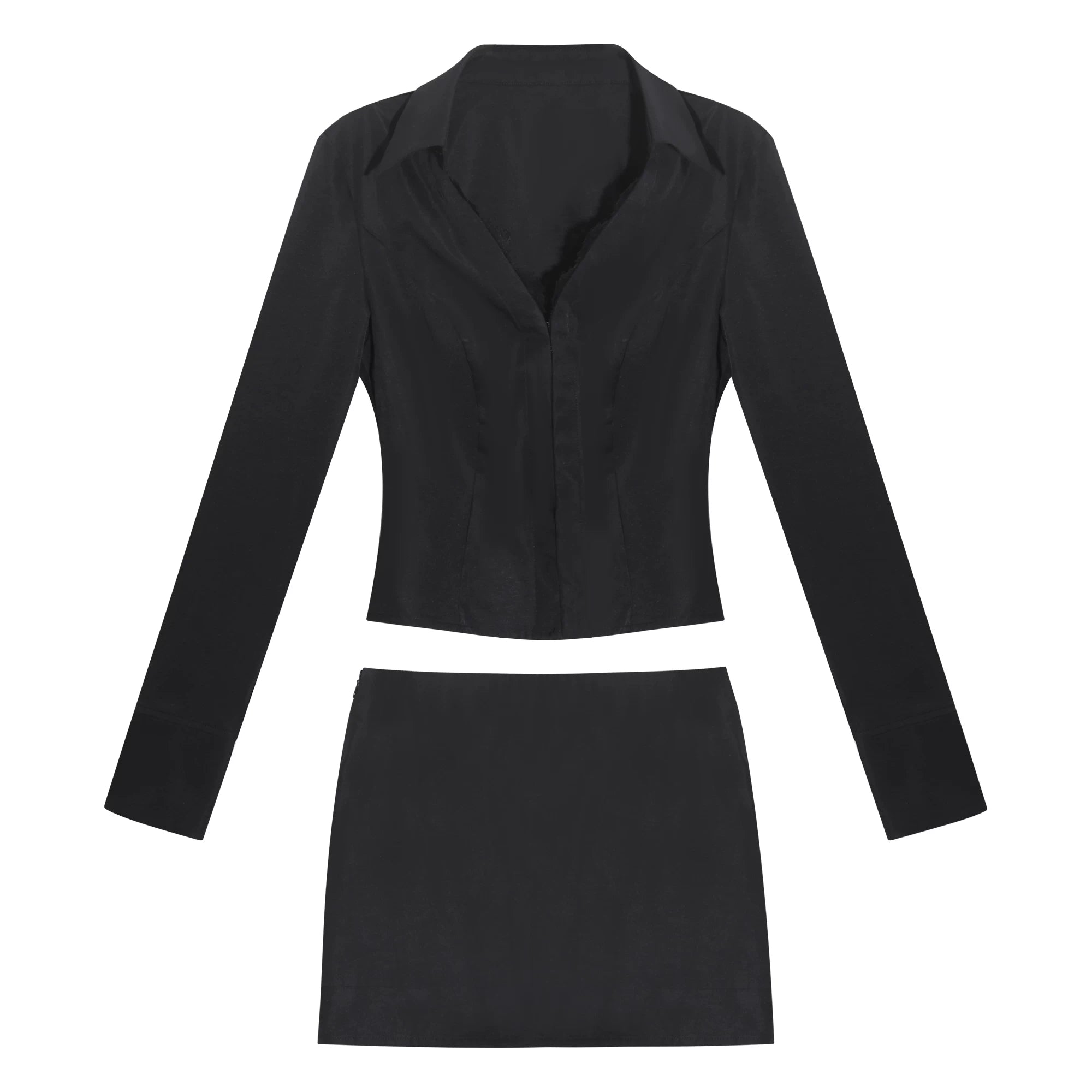 LLROGE Temperament Long-sleeved Shirt Skirt Two-piece Set