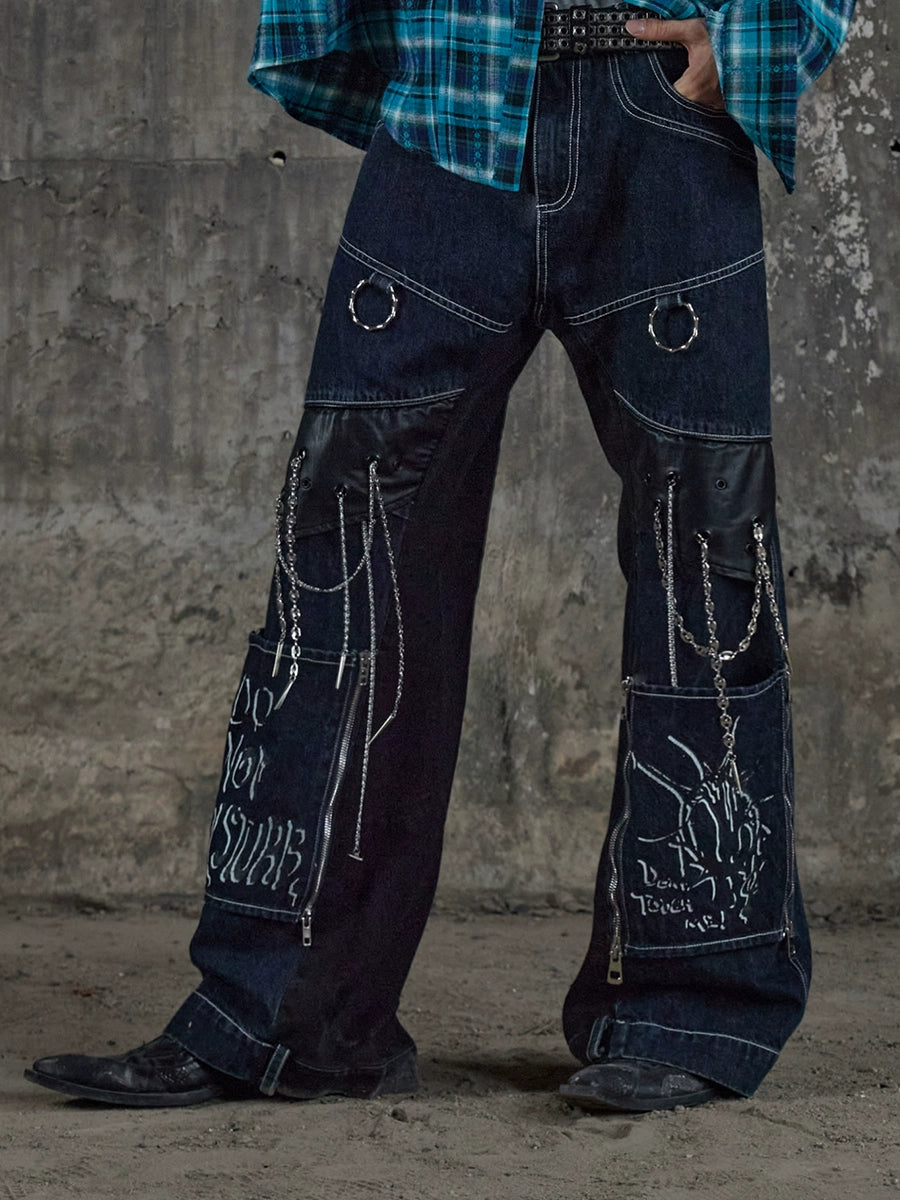 DND4DES Removable Splicing Washed Old Straight Jeans